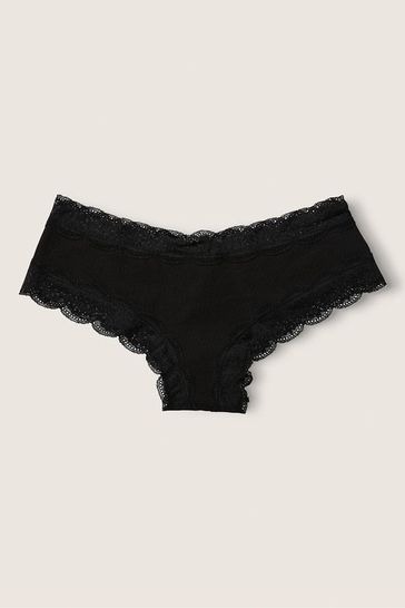 Victoria's Secret PINK Pure Black Cheeky Lace Trim Knickers