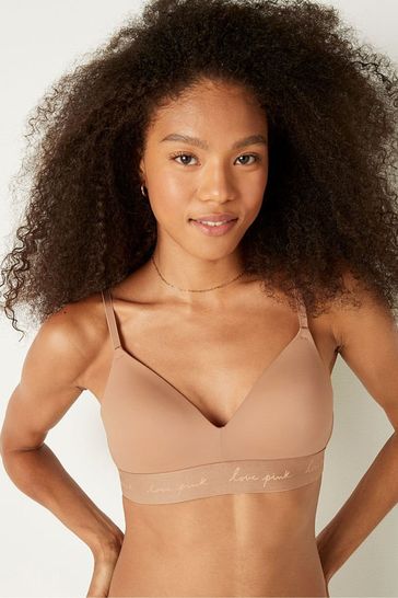 Victoria's Secret PINK Mocha Latte Nude Smooth Lightly Lined Non Wired  T-Shirt Bra
