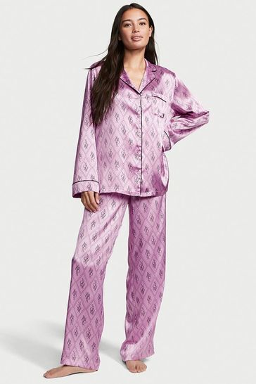 Victoria's Secret Bikini Pink Logo Satin Long Pyjamas