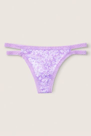 Victoria's Secret PINK Purple Petal Floral Strappy Lace Thong Knickers