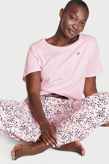 Victoria's Secret Babydoll Mini Pink Hearts Flannel Long Pyjamas