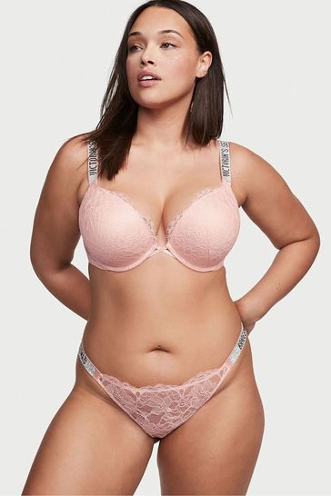 Victoria's Secret Purest Pink Lace Shine Strap Add 2 Cups Push Up Bombshell  Bra