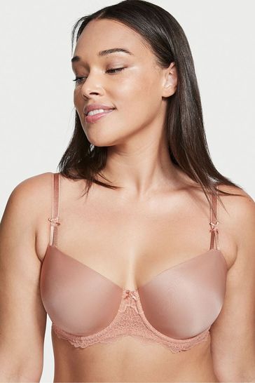 Victoria's Secret Evening Blush Nude Pink Smooth Lace Wing Unlined Balcony Bra