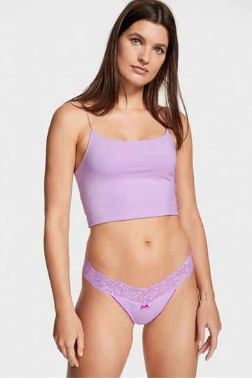 Victoria's Secret Petal Purple Cotton Lace Waist Thong Knickers