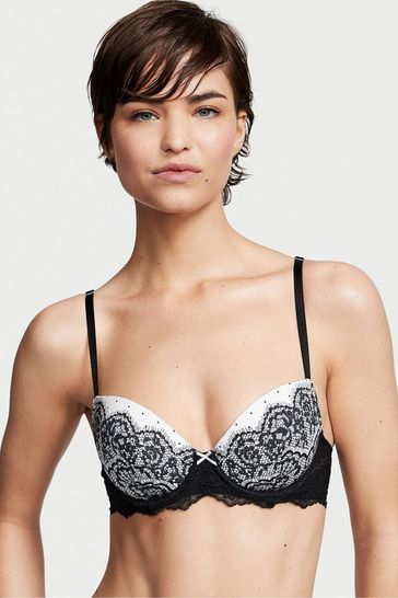 Victoria's Secret Black And White Smooth Lace Wing Lightly Lined Demi Bra