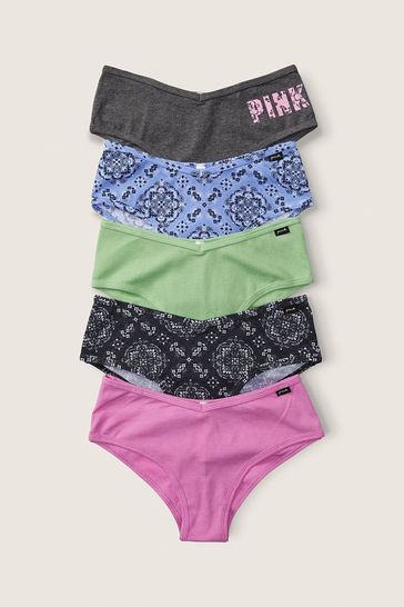 Victoria's Secret PINK Grey/Purple/Blue/Green Print Cheeky Cotton Knickers Multipack