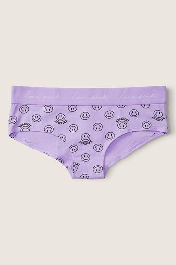 Victoria's Secret PINK Lavender Love Smiley Print Purple Cotton Logo Hipster Knickers