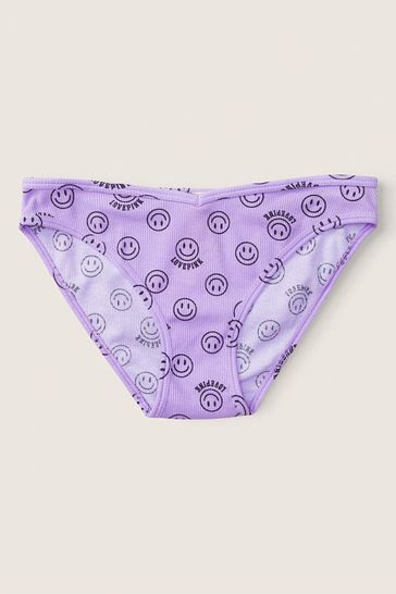 Victoria's Secret PINK Lavender Love Smiley Print Purple Cotton Bikini Knickers