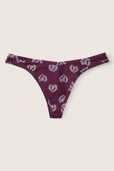Victoria's Secret PINK Rich Maroon Seal Print Red Cotton Thong Knickers