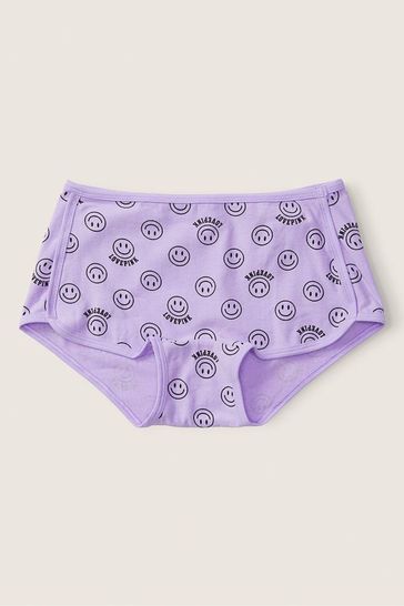 Victoria's Secret PINK Lavender Love Smiley Print Purple Cotton Short Knickers