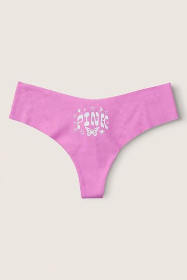 Victoria's Secret PINK Pink Bloom with Graphic No Show Cotton Thong Knickers