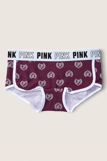 Victoria's Secret PINK Rich Maroon Seal Print Red Cotton Logo Short Knickers