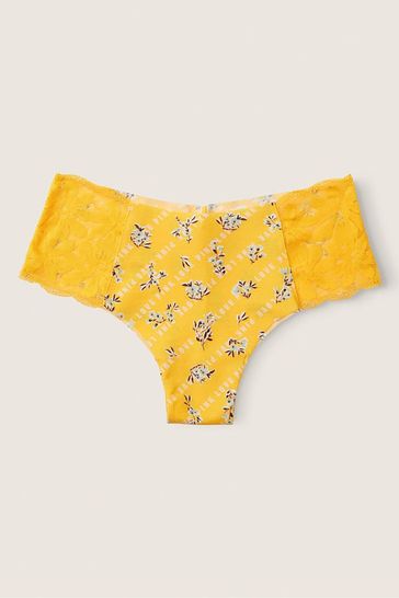 Victoria's Secret PINK Maize Yellow Floral Logo Yellow No Show Cheeky Knickers