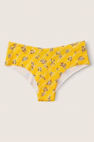 Victoria's Secret PINK Maize Yellow Floral Logo Print Yellow No-Show Cheekster Knickers