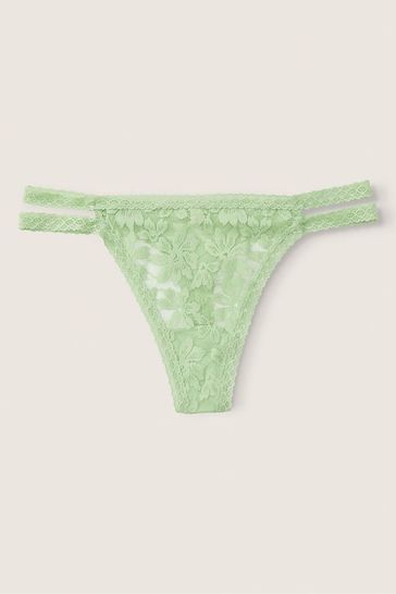 Victoria's Secret PINK Soft Jade Green Strappy Lace Thong Knickers