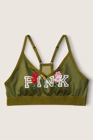 Victoria's Secret PINK Hazel Green Floral Logo Lightly Lined Low Impact Sports Bra
