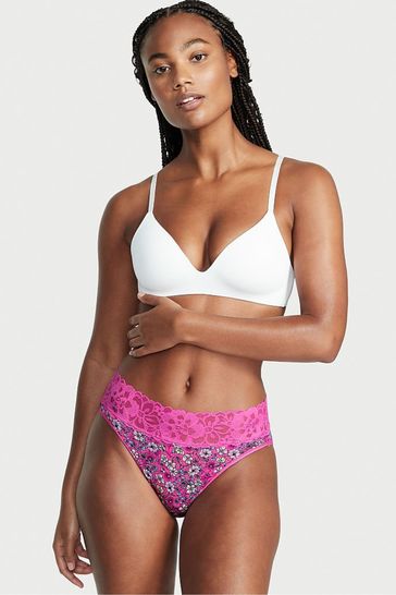 Victoria's Secret Summer Pink Fall Ditsy Lace Waist Cotton Brief Panty