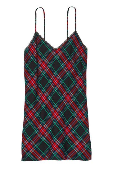 Victoria s Secret Red Green Black Plaid V Neck Slip Dress