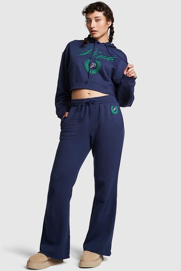 Victoria s Secret PINK Midnight Navy Blue Fleece Wide Leg High Waist Jogger