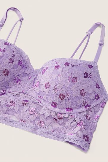 Victoria's Secret PINK Lavender Love Purple Floral Lace Wired Push Up  Bralette