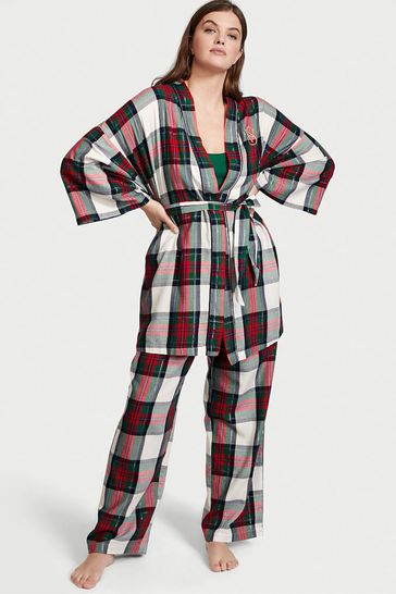 Victoria's Secret Green Plaid Flannel 3 Piece Pyjama Set