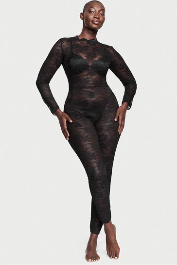Victoria's Secret Black Sheer Lace Catsuit