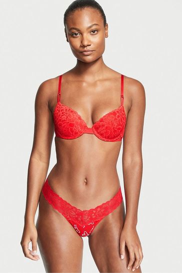 Victoria's Secret Lipstick Red Cotton Lace Waist Thong Knickers
