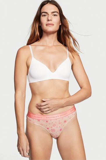 Victoria's Secret Pink Snowflake Cotton Logo Thong Panty