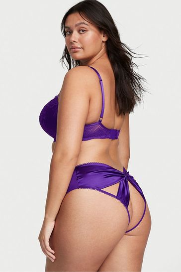 Victoria's Secret Brilliant Purple Very Sexy Satin Bow Cutout Open Back  Knickers