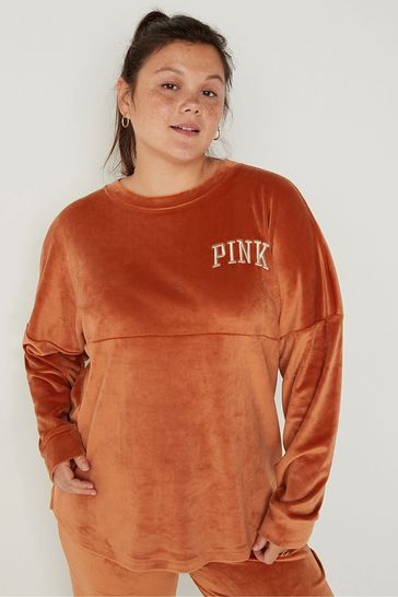 Victoria's Secret PINK Cinnamon Spice Orange Velour Long Sleeve Sweatshirt