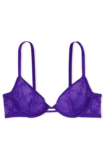 Victoria's Secret Purple Unlined Logo Mesh Low Cut Demi Bra