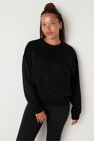 Victoria's Secret PINK Pure Black Pin Dots Fleece Long Sleeve Sweatshirt
