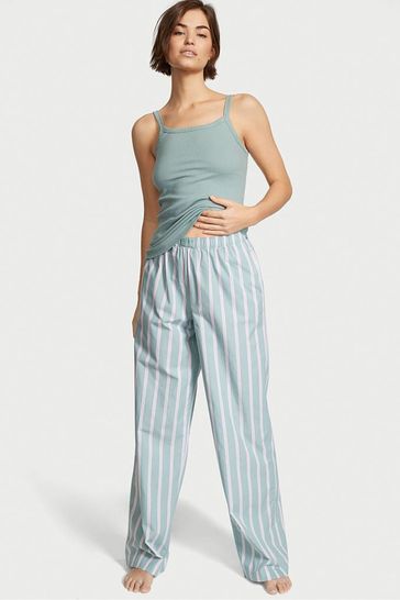 Victoria's Secret Sage Dust Green Stripe Cotton Long Pyjamas