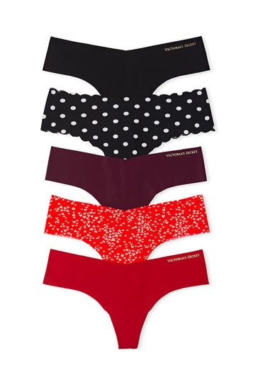 Victoria's Secret Red/Black/Print Thong No Show Knickers Multipack