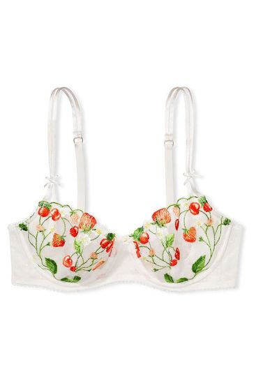 Victoria's Secret White Strawberry Embroidered Embroidered Unlined Balcony  Bra
