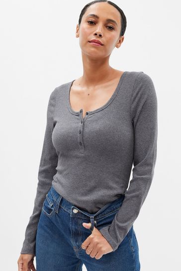 Buy Gap Ribbed Henley Button Long Sleeve T-Shirt from the Gap
