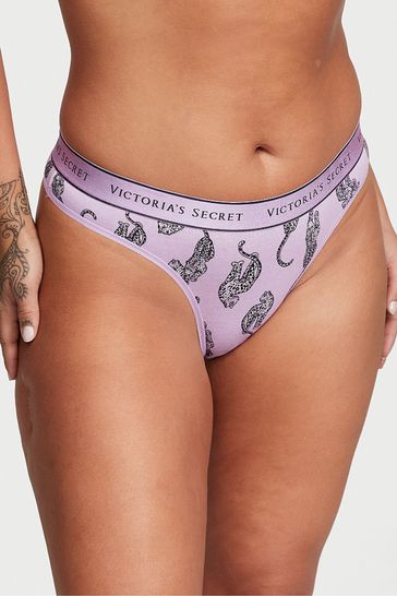Victoria's Secret Unicorn Purple Spotted Leo Thong Logo Knickers