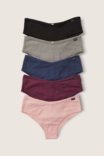 Victoria's Secret PINK Black/Grey/Pink/Blue Cheeky Cotton Knickers Multipack