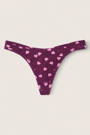 Victoria's Secret PINK Rich Maroon with Heart Print Red Cotton Thong Knickers
