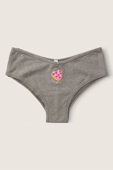 Victoria's Secret PINK Clay Grey with Embroidery Grey Cheeky Cotton Knickers