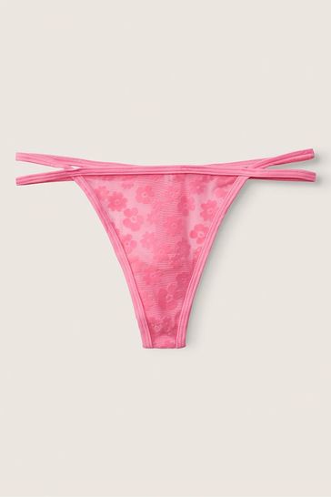 Victoria's Secret PINK Dreamy Pink Daisy Flocked Mesh Thong Knicker
