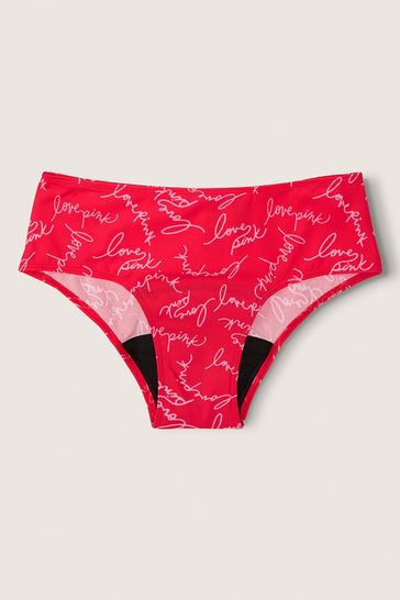 Victoria's Secret PINK Red Script Logo Print Period Hipster Underwear