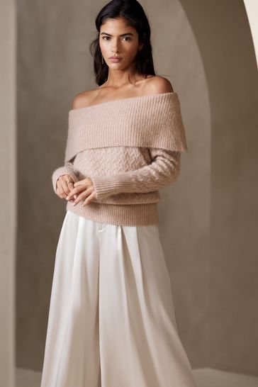 Banana Republic Beige Lustro Off Shoulder Jumper