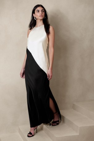 Banana Republic Black White Sombra Silk Maxi Dress