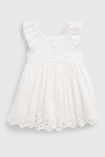 Gap White Broderie Flutter Sleeve Round Neck Dress Baby