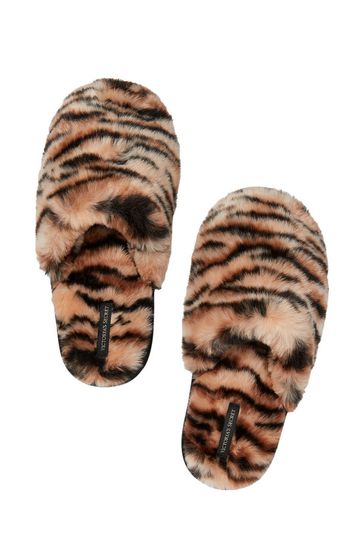 Victoria's Secret Champagne Tiger Closed Toe Faux Fur Slipper