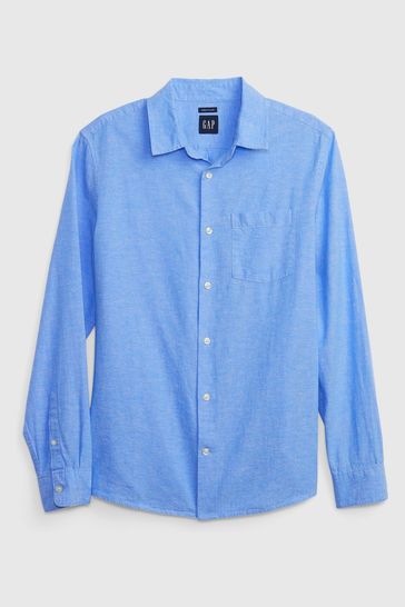 Gap Blue Linen-Cotton Long Sleeve Shirt
