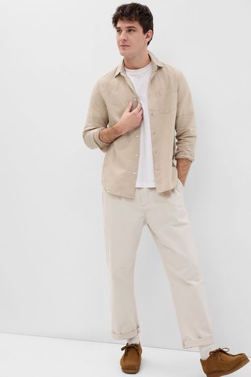 Gap Beige Linen Cotton Long Sleeve Shirt