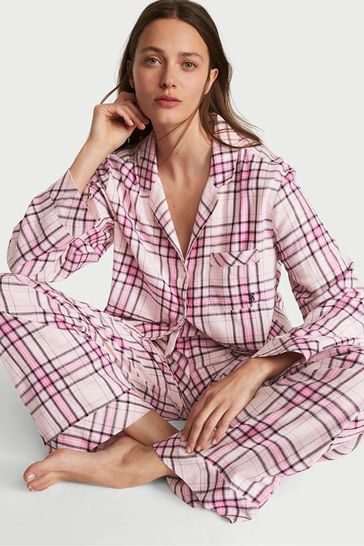 Victoria's Secret Purest Pink Tartan Flannel Long Pyjamas