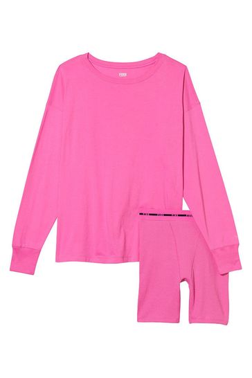Victoria's Secret PINK Pink Berry Long Sleeve T-Shirt and Sleep Boxer Short Set